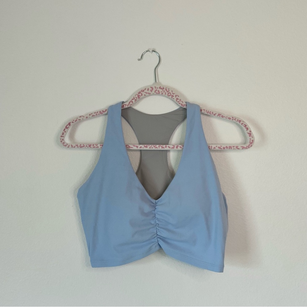 Ruched Light Blue Yoga Sports Bra